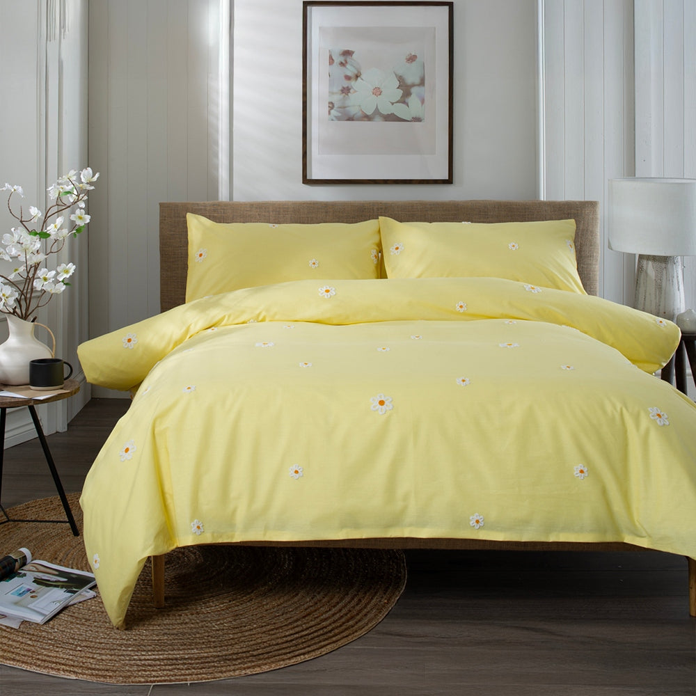 Tufted Daisy Duvet Cover Set – 100% Cotton, Soft, Breathable & Elegant Floral Bedding | Double | Yellow