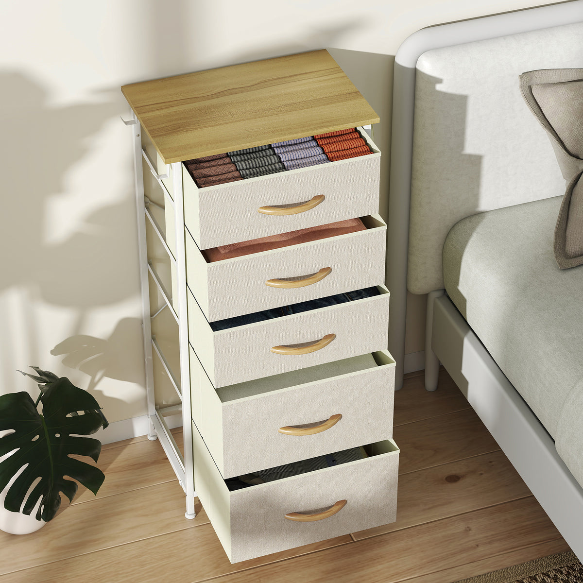 HOMCOM Fabric Chest Of Drawers, 5 Drawer Dresser For Bedroom