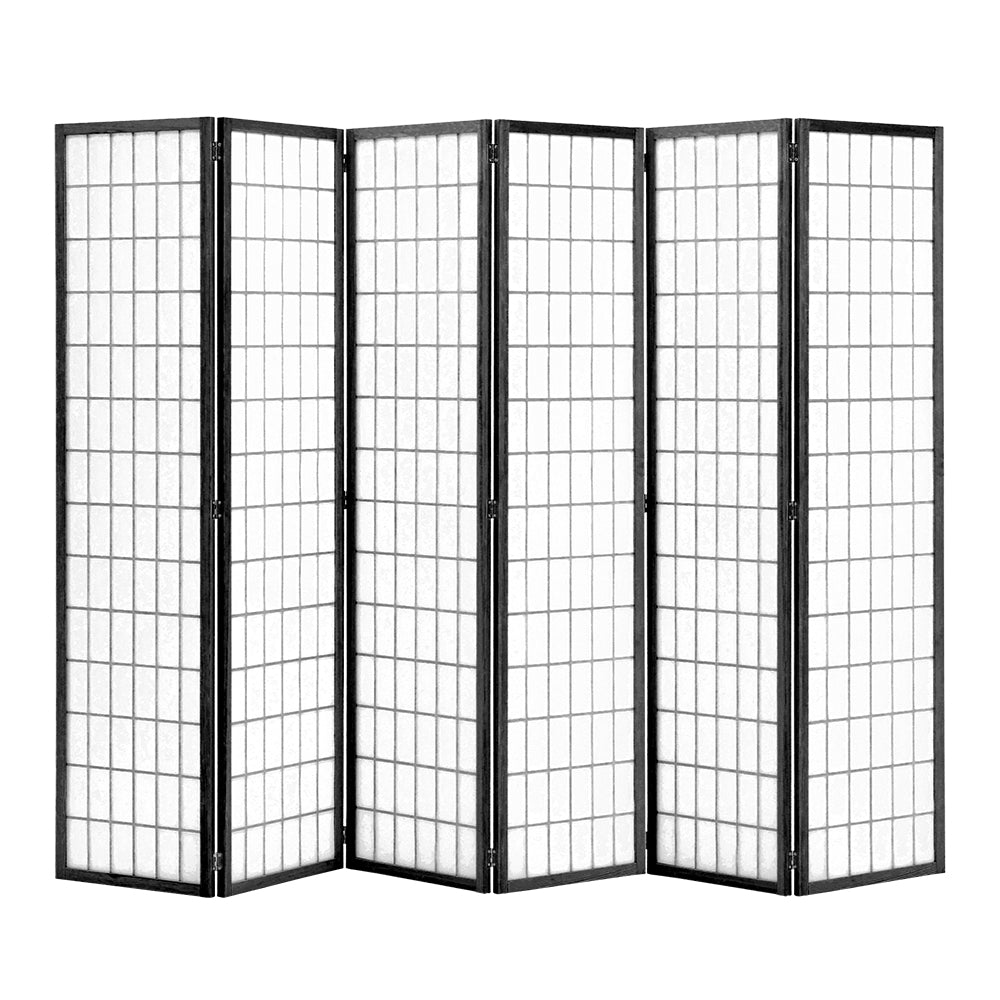 6-panel Freestanding Room Divider – Pine Wood Lattice Design | Black