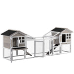 2-in-1 Rabbit Hutch W/ Double House, Run Box, Slide-out Tray, Ramp