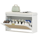 Boho Shoe Bench With Padded Seat And Flip-drawer | White