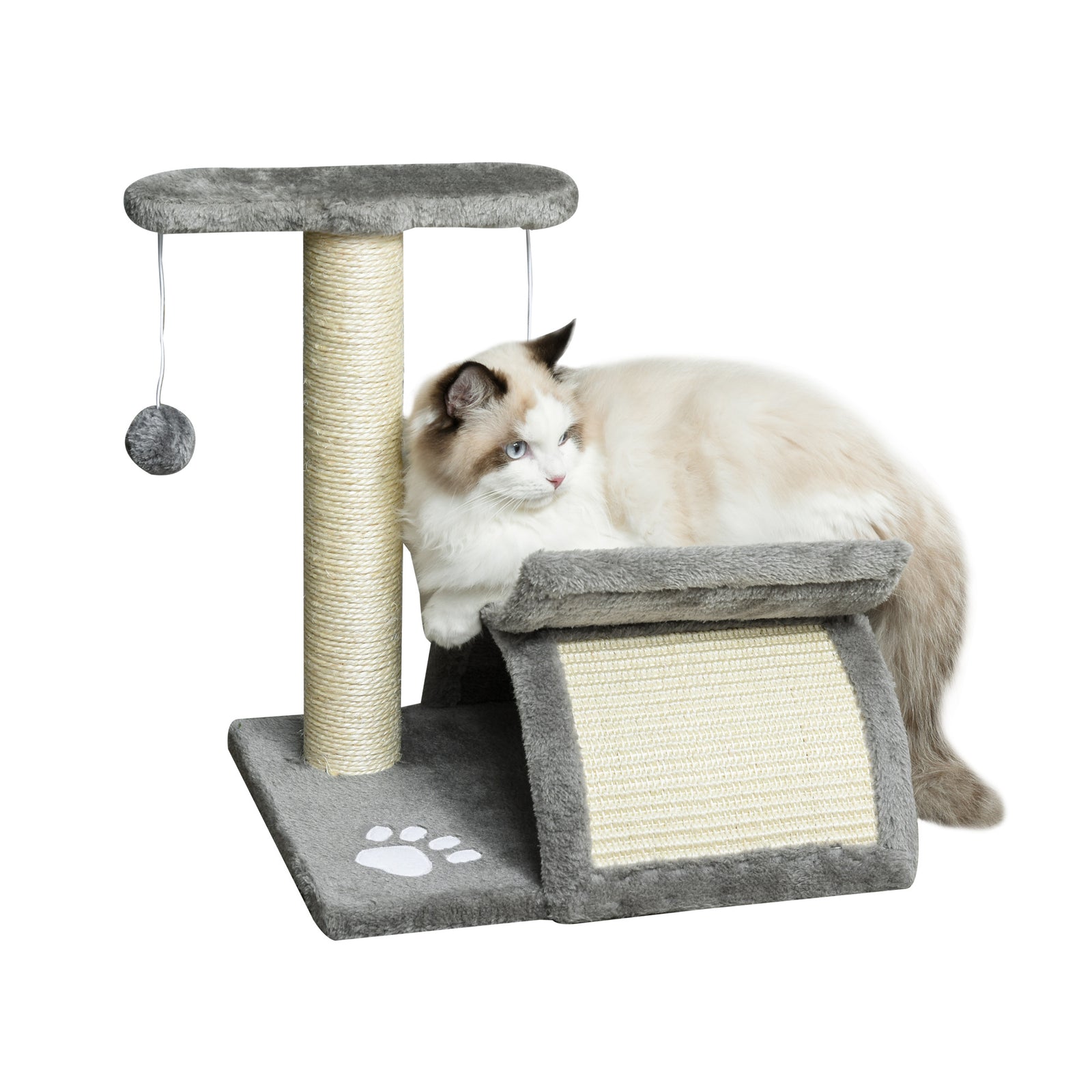 Cat Tree Plush Scratcher Kitty Activity Play Centre Tunnel Dangling Ball | Gray