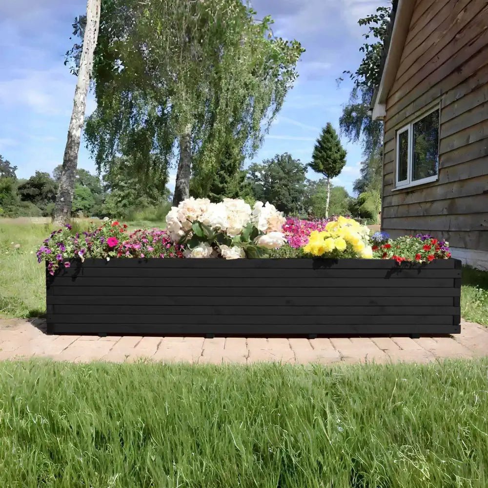 Pine Wooden Trough Planter With Feet | 180cm x 42cm x 38cm | Matte Black