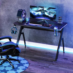 Ergonomic Gaming Desk With Hook Cup Holder Led | Black