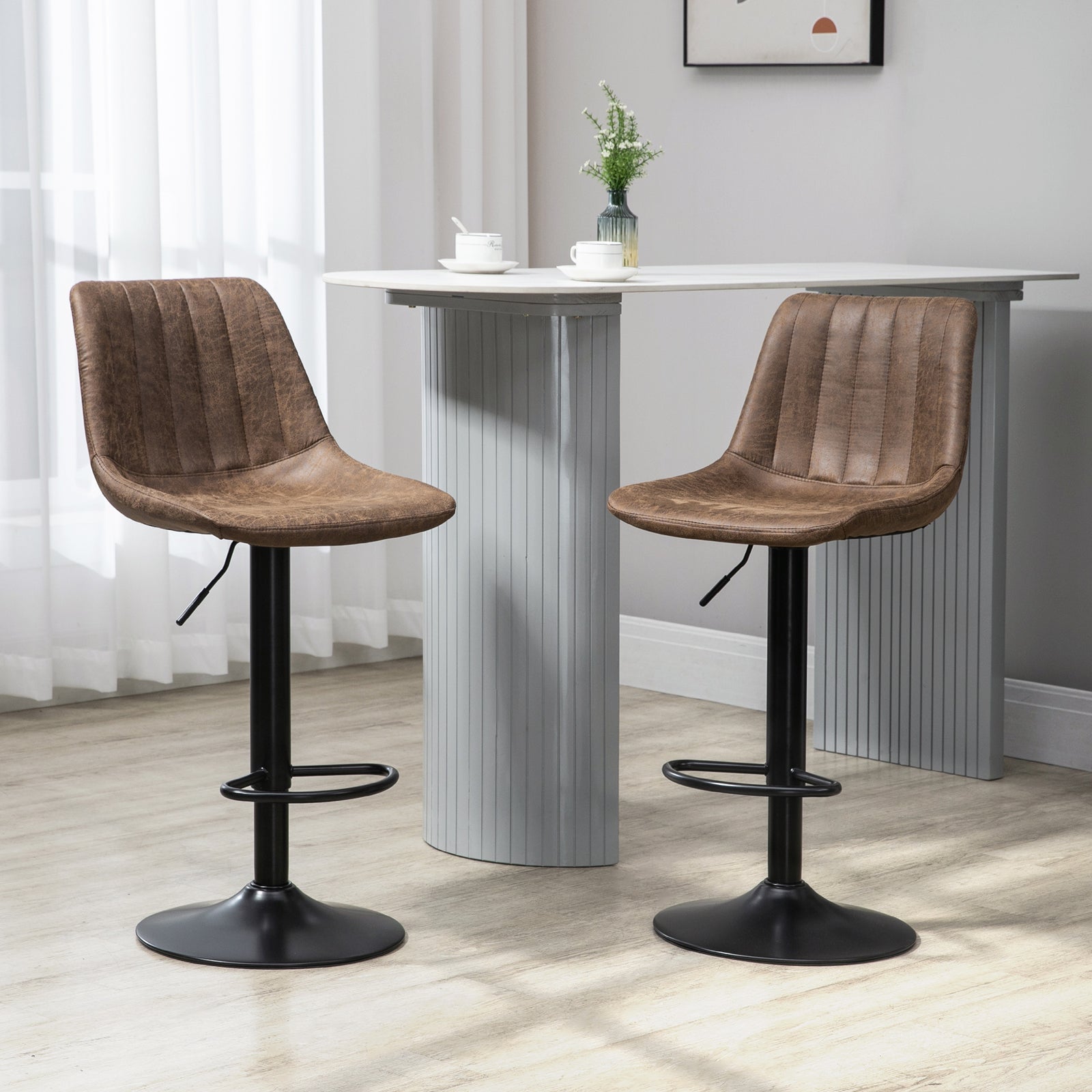 Set Of 2 Microfibre Retro Tub Bar Stools | Brown