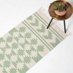 Turin Green & Natural Kilim Cotton Rug | 200cm | Green