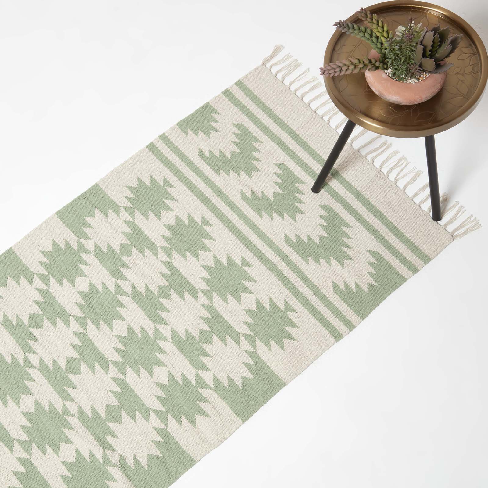 Turin Green & Natural Kilim Cotton Rug | 200cm | Green