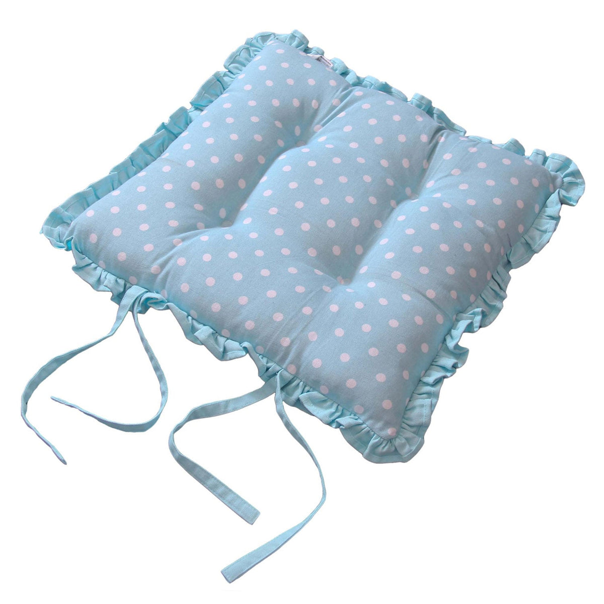 HOMESCAPES Reversible Blue Frilled Cushion Seat Pad With Ties Birds & Flowers