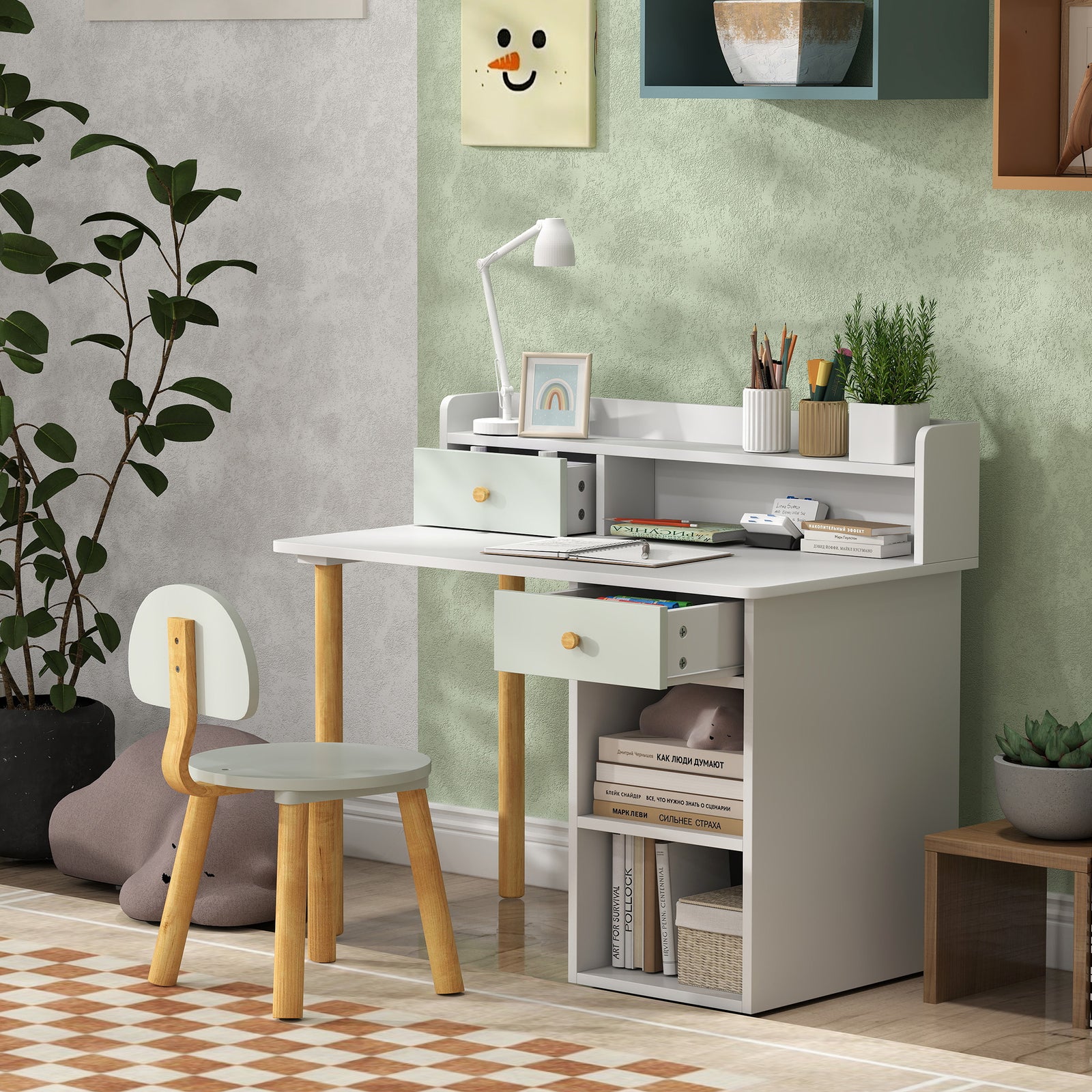 Kids Desk And Chair Set For Studying, Reading, Drawing | Green