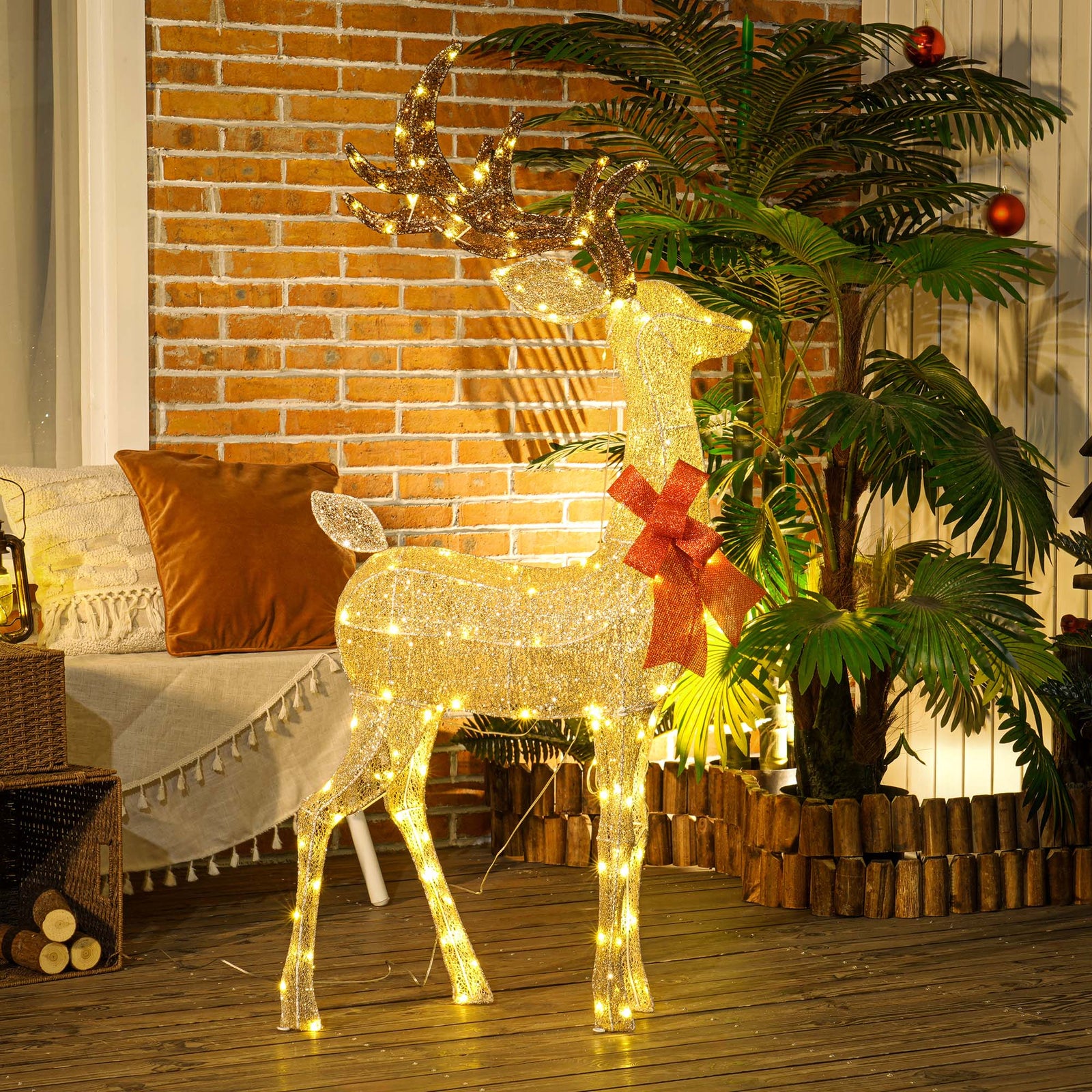 Lighted Reindeer Christmas Decoration W/ Stakes Zip Ties