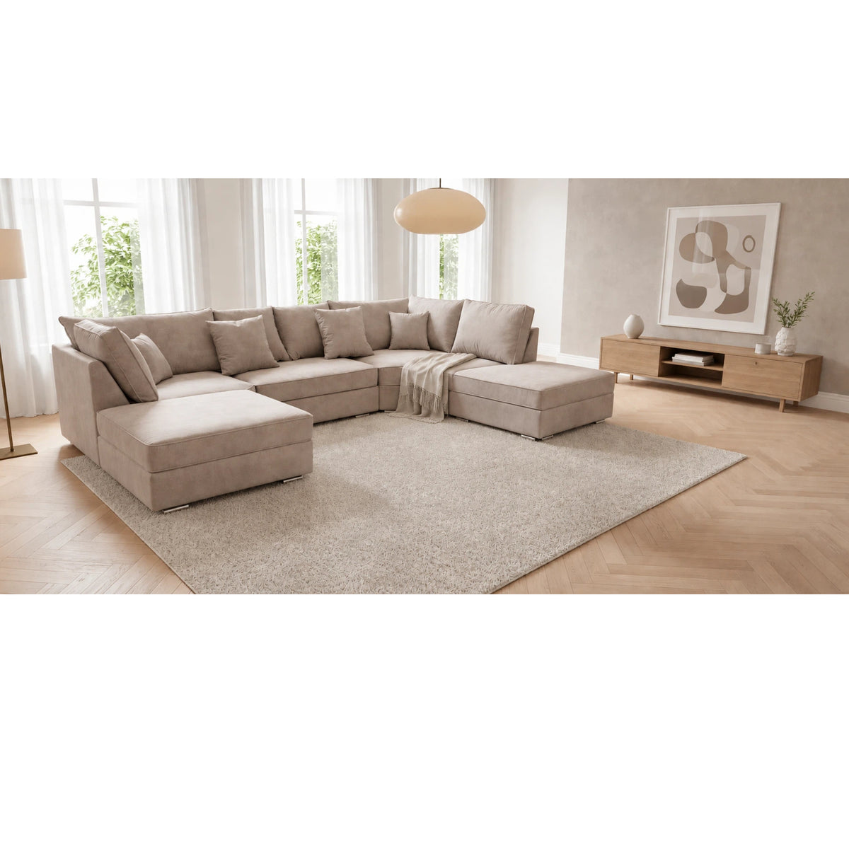 The Chelsea U-shaped Modular Corner Sofa With Deep Seat | 5 Seat | Beige