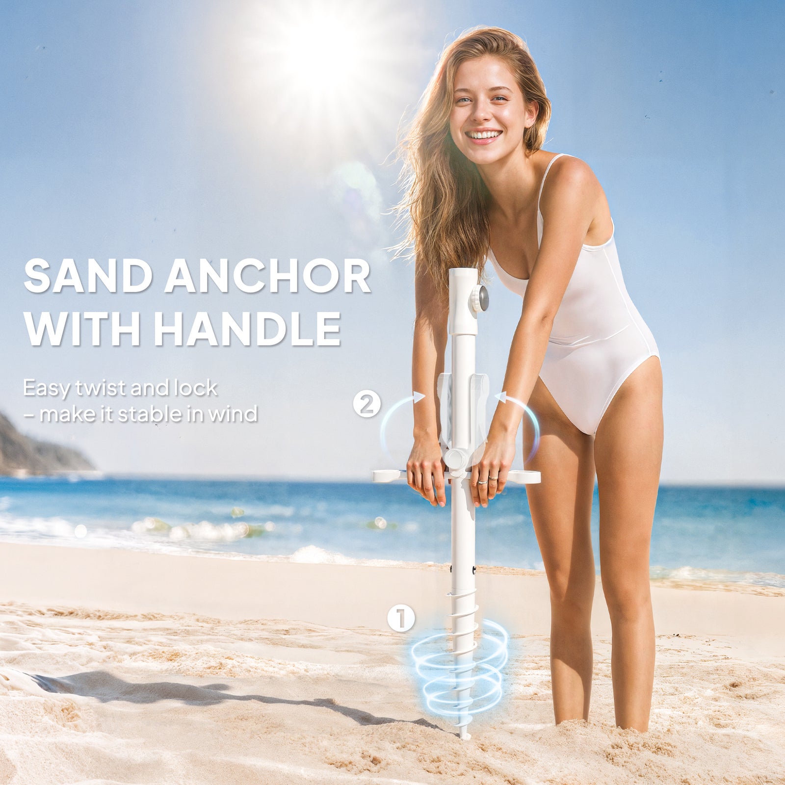 Beach Umbrella, Portable With Sand Anchor | Blue