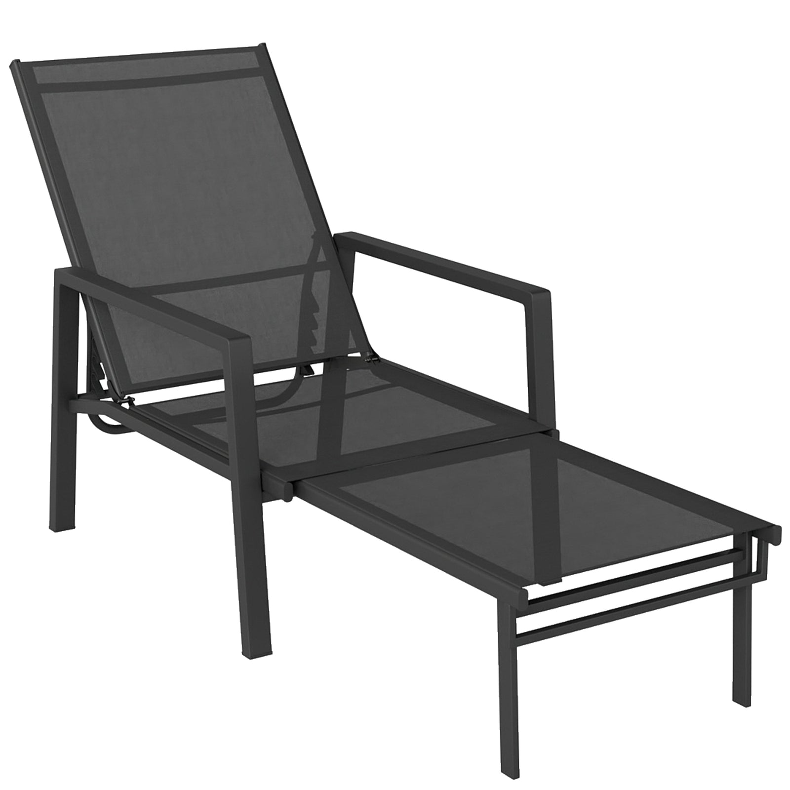 Sun Lounger W/ Retractable Footrest, 5-position Adjustable | Set-of-1 | Black
