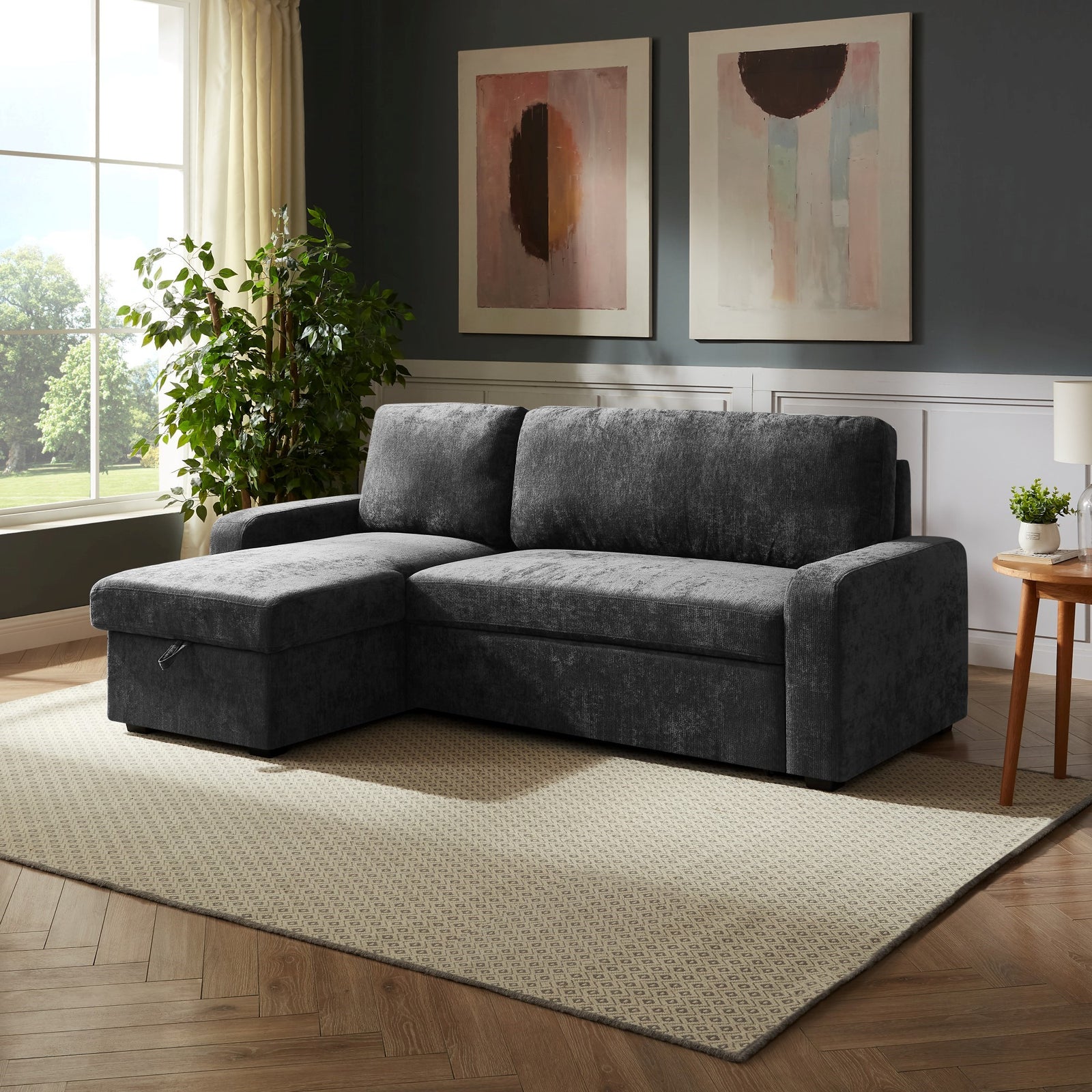 Coeburn Reversible Corner Sofabed With Storage | Dark Grey