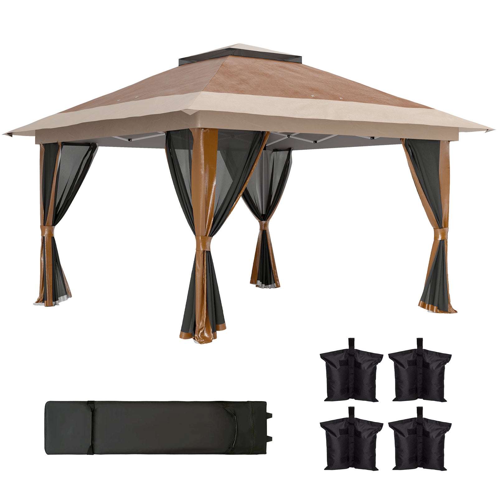 3.6x3.6m Pop Up Gazebo, Mesh Sides, Upf50+ | Brown