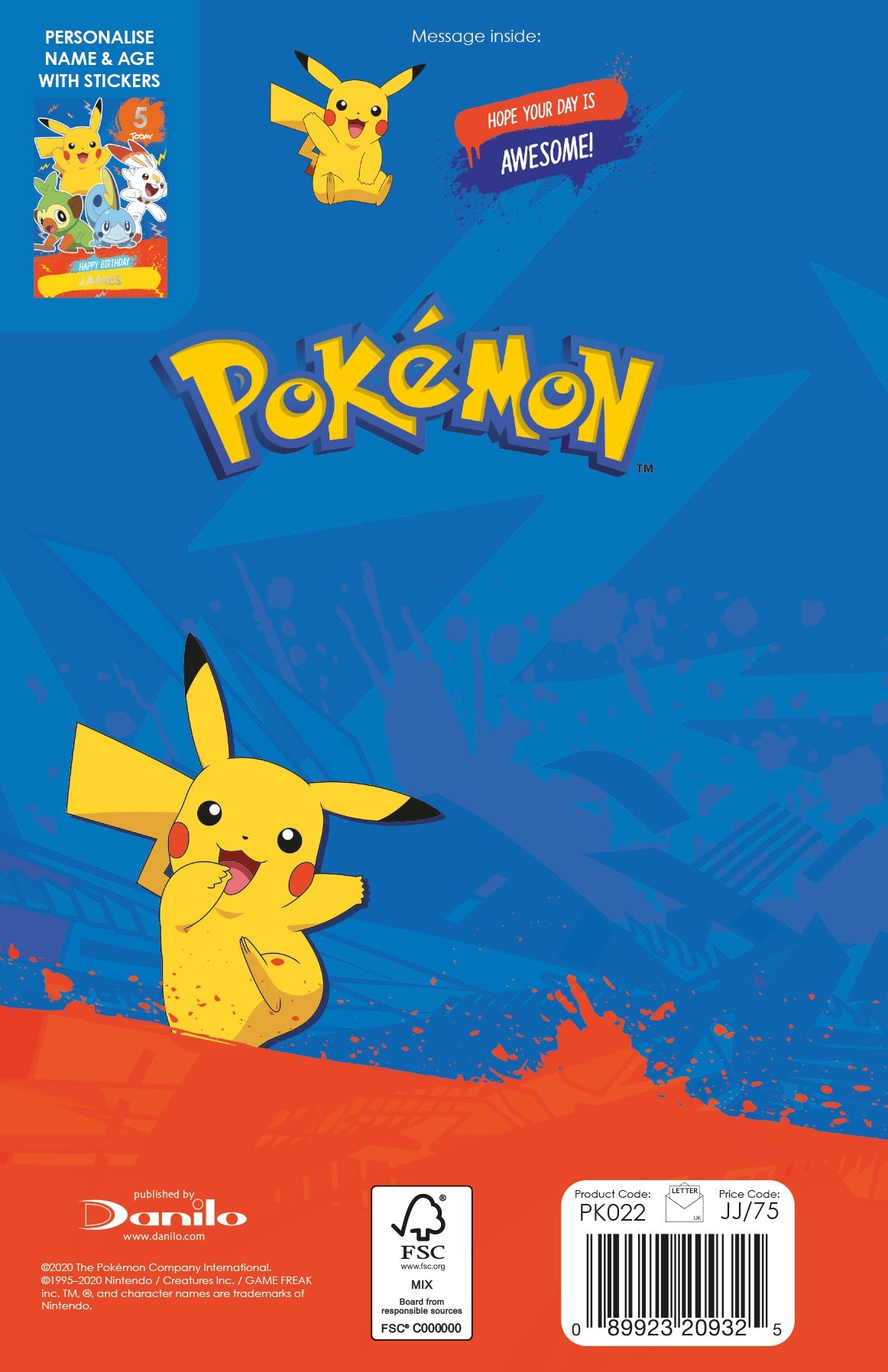 Pokemon Personalise Birthday Card With Sticker Sheet Official Product