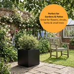 Nicoman Black Metal Cube Planter 50x50x50cm Galvanised Steel Outdoor & Indoor Plant Pot
