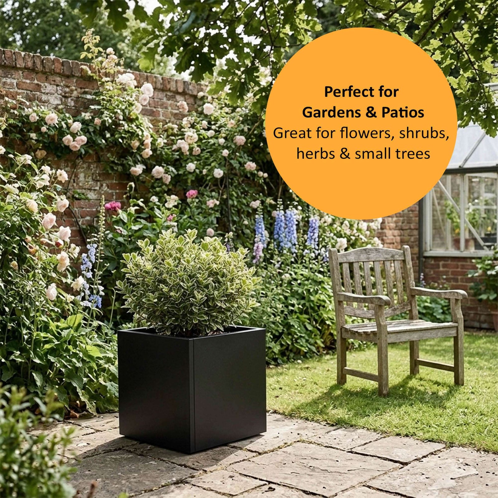 Nicoman Black Metal Cube Planter 50x50x50cm Galvanised Steel Outdoor & Indoor Plant Pot