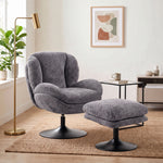 Chenille Lazy Chair With Ottoman, 360 Swivel | Dark Grey