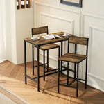 Bar Table And Stools Set, Kitchen Table And 2 Chairs With Backrest, Footrest | Rustic Brown