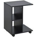 End Table Unique Storage Unit W/ 2 Shelves 4 Wheels Home | Black