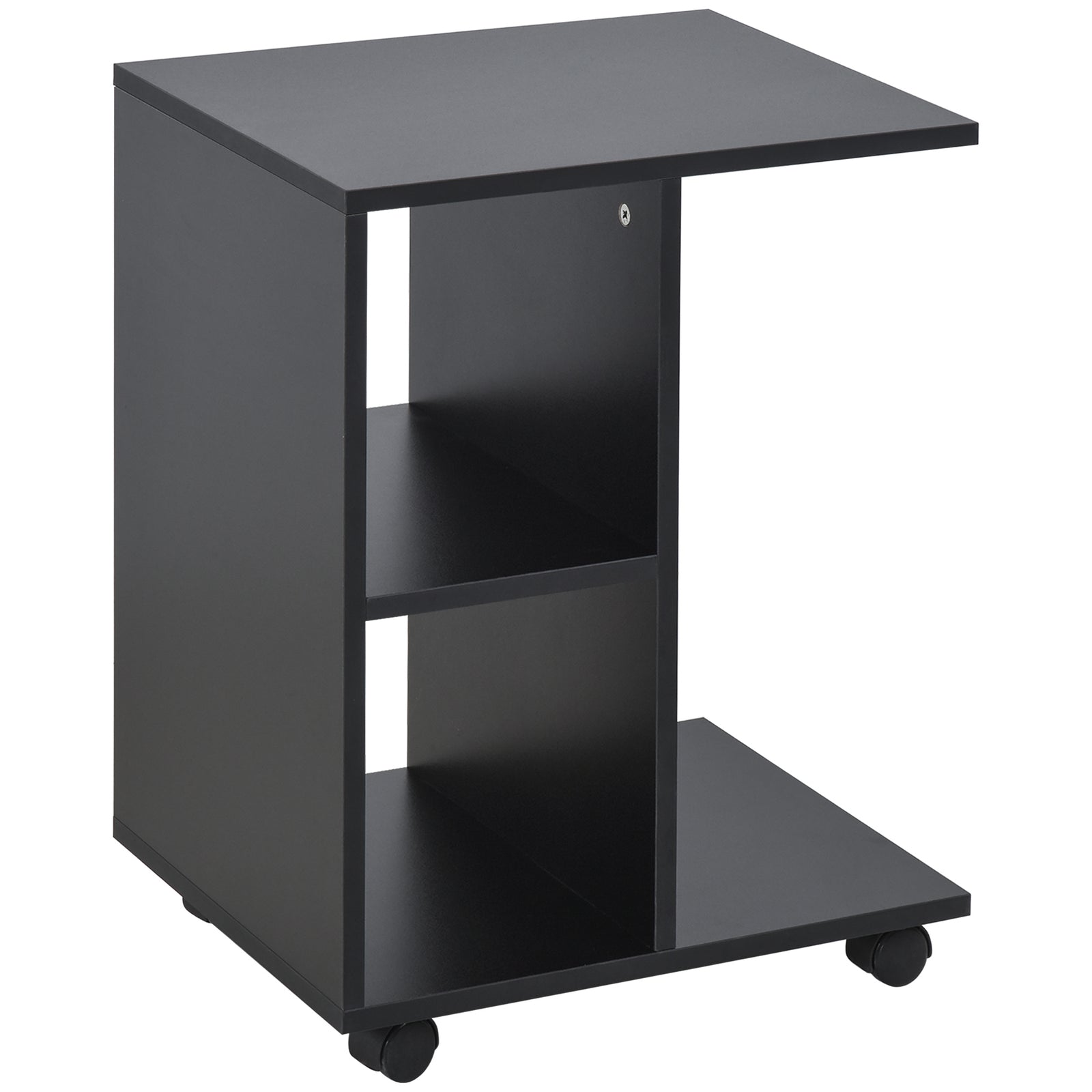 End Table Unique Storage Unit W/ 2 Shelves 4 Wheels Home | Black