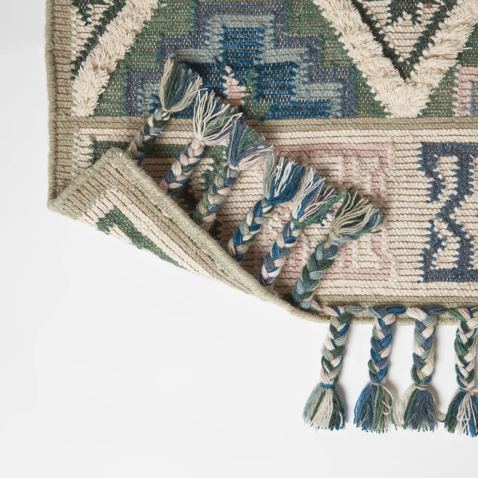 Matala Green & Blue Kilim Wool Rug | 150cm x 220cm | Light Green