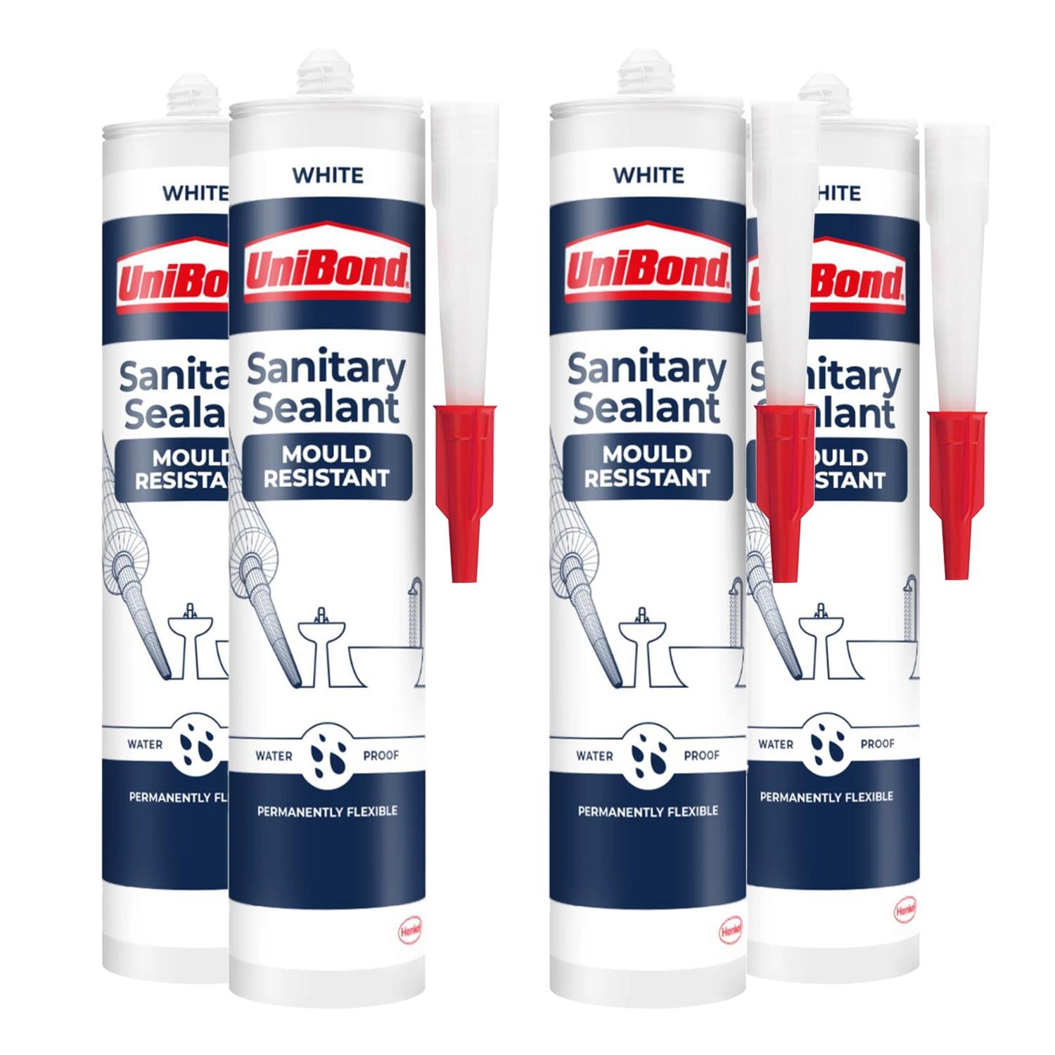 Mould Resistant Sanitary Sealant Cartridge White 274g, 4 Pack