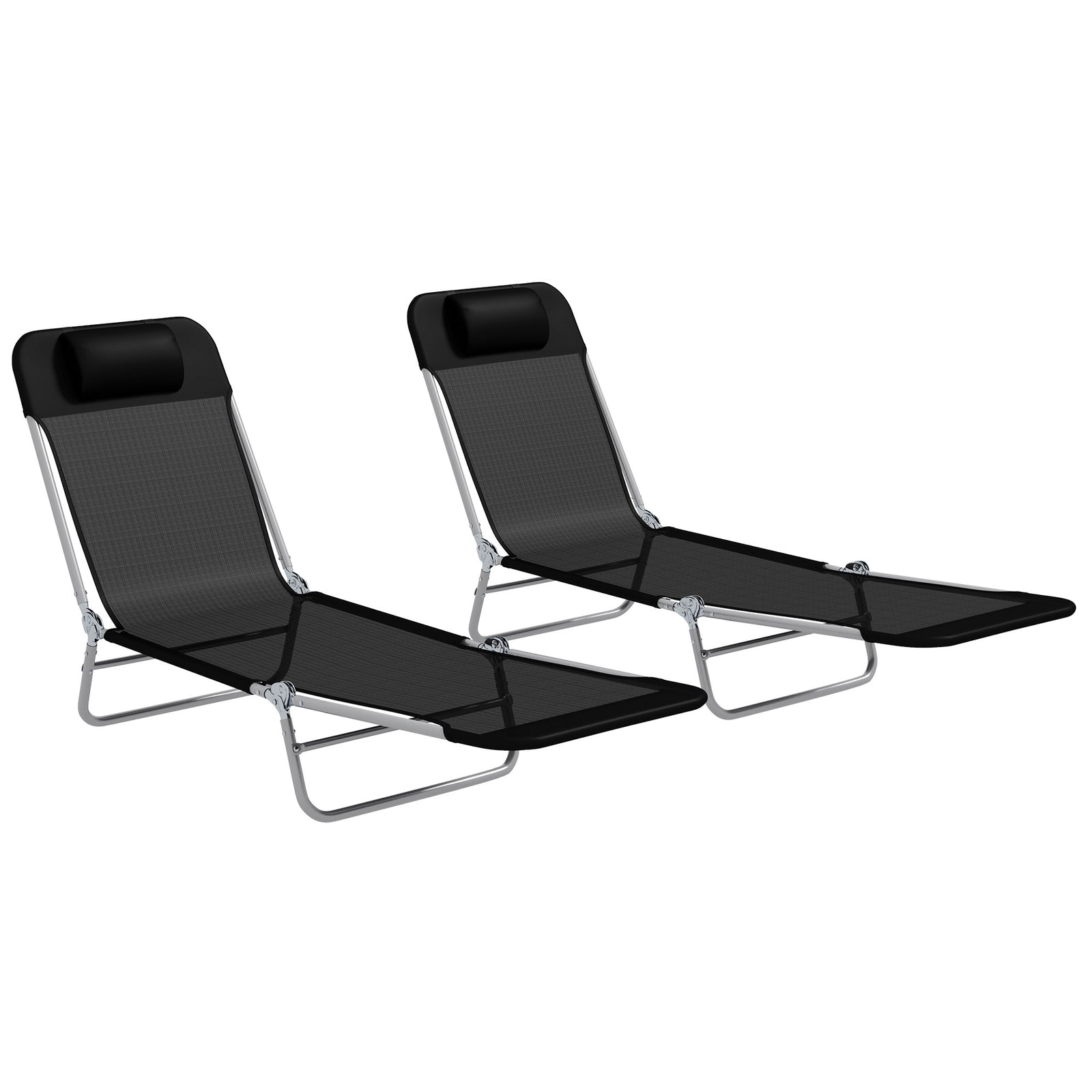 Set Of 2 Outdoor Foldable Loungers W/ Adjustable Back | Black