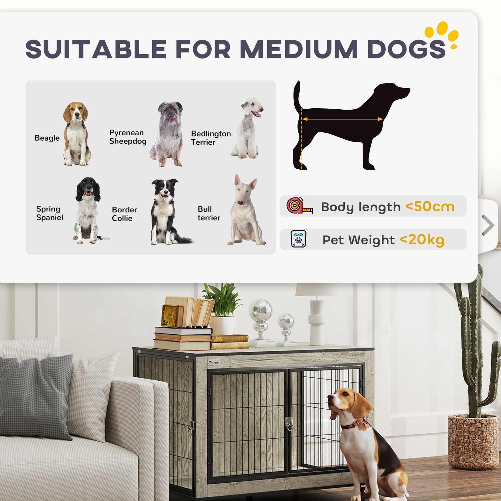 Dog Crate Furniture On Wheels, For Dogs | Black