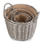 Wicker Antique Wash Finish Lined Log Basket | Set-of-4 | Brown