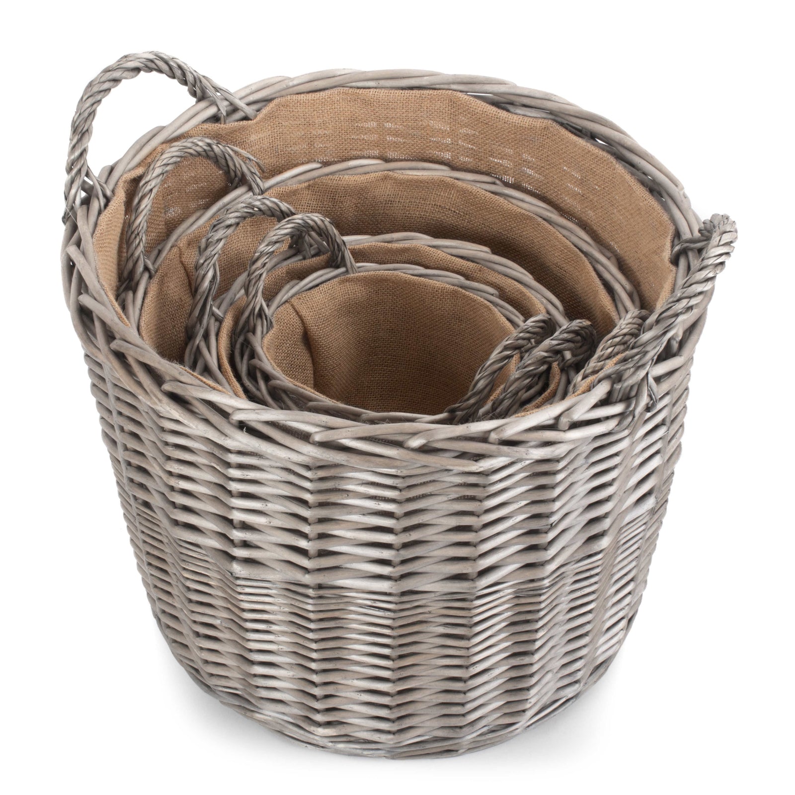 Wicker Antique Wash Finish Lined Log Basket | Set-of-4 | Brown