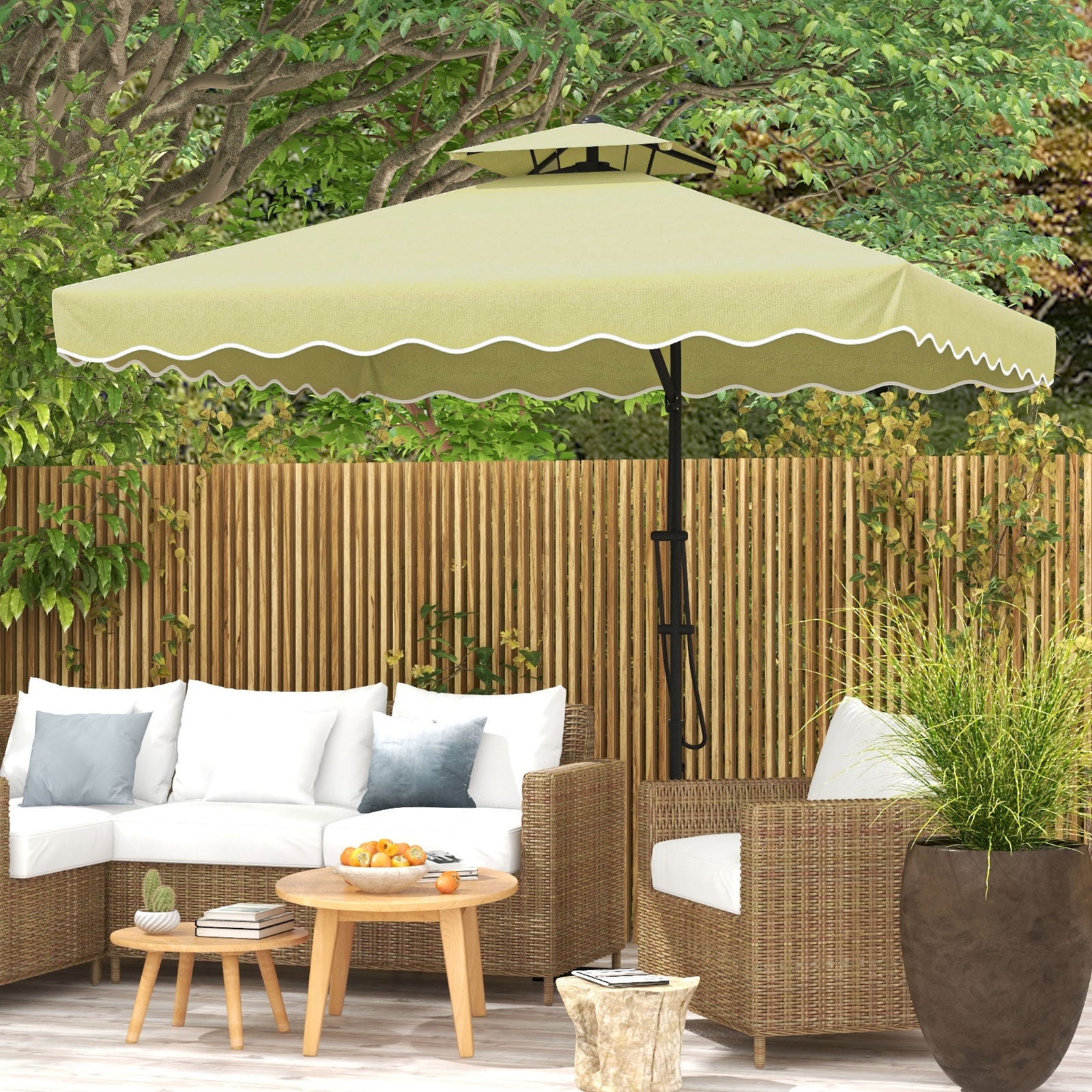 2.5m Square Cantilever Parasol W/ Ruffles | Beige