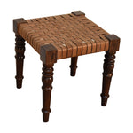 Artisan Furniture Solid Wood Woven Leather Footstool