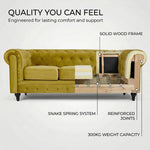 Chesterfield Scroll Arm Velvet Sofa 3 Seater | Olive