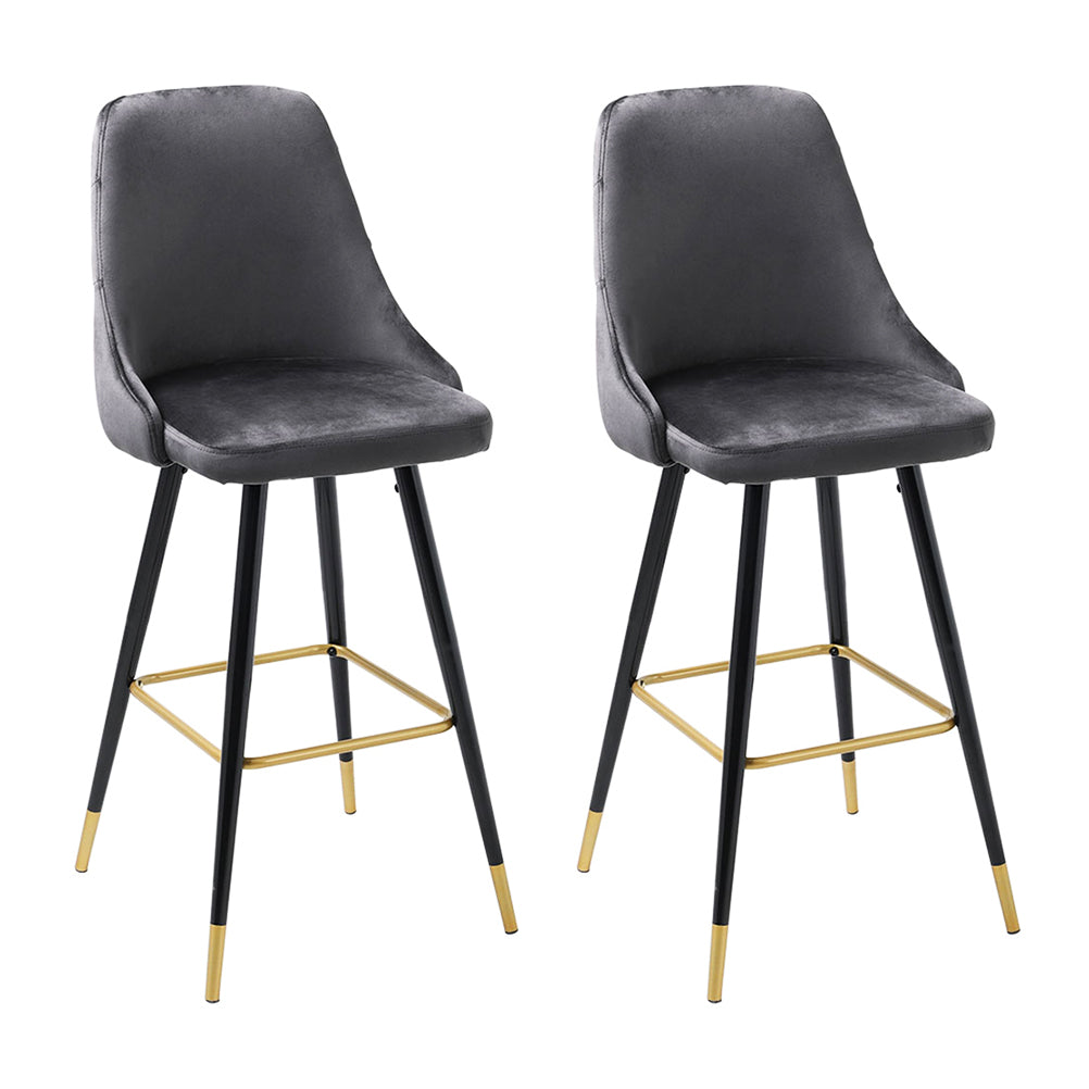 Set Of 2 Modern Upholstered Velvet High Chairs Bar Stools