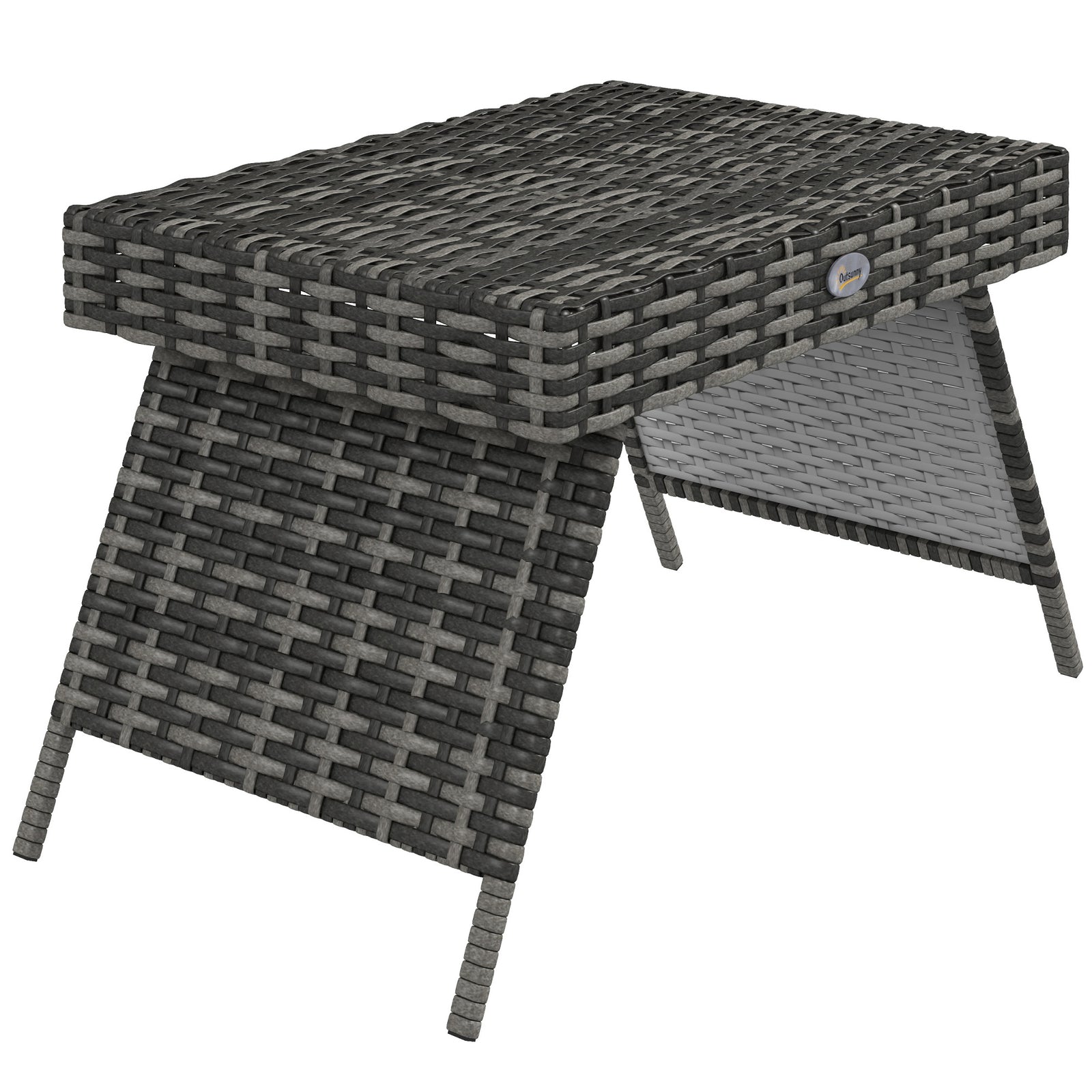 Foldable Rattan Coffee Table, Metal Frame, Mixed Grey