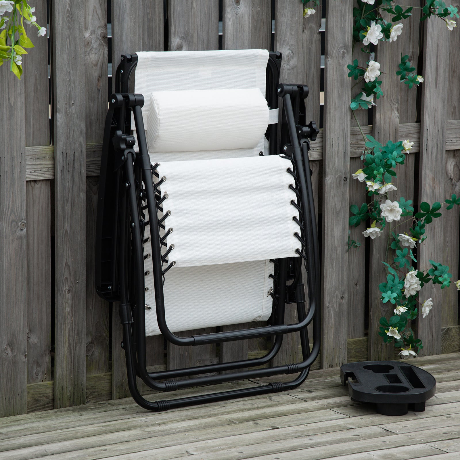 Zero Gravity Chair Adjustable Patio Lounge W/ Cup Holder | White