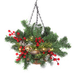 Pre Lit Artificial Christmas Hanging Basket With Frosted Pine Cone