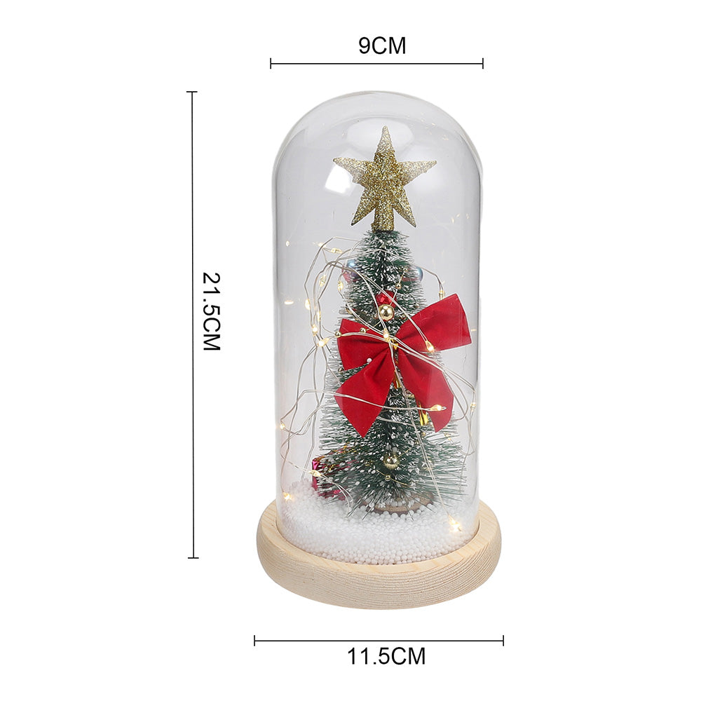 Led Glass Dome Christmas Tree Tabletop Decoration Ribbon And Star