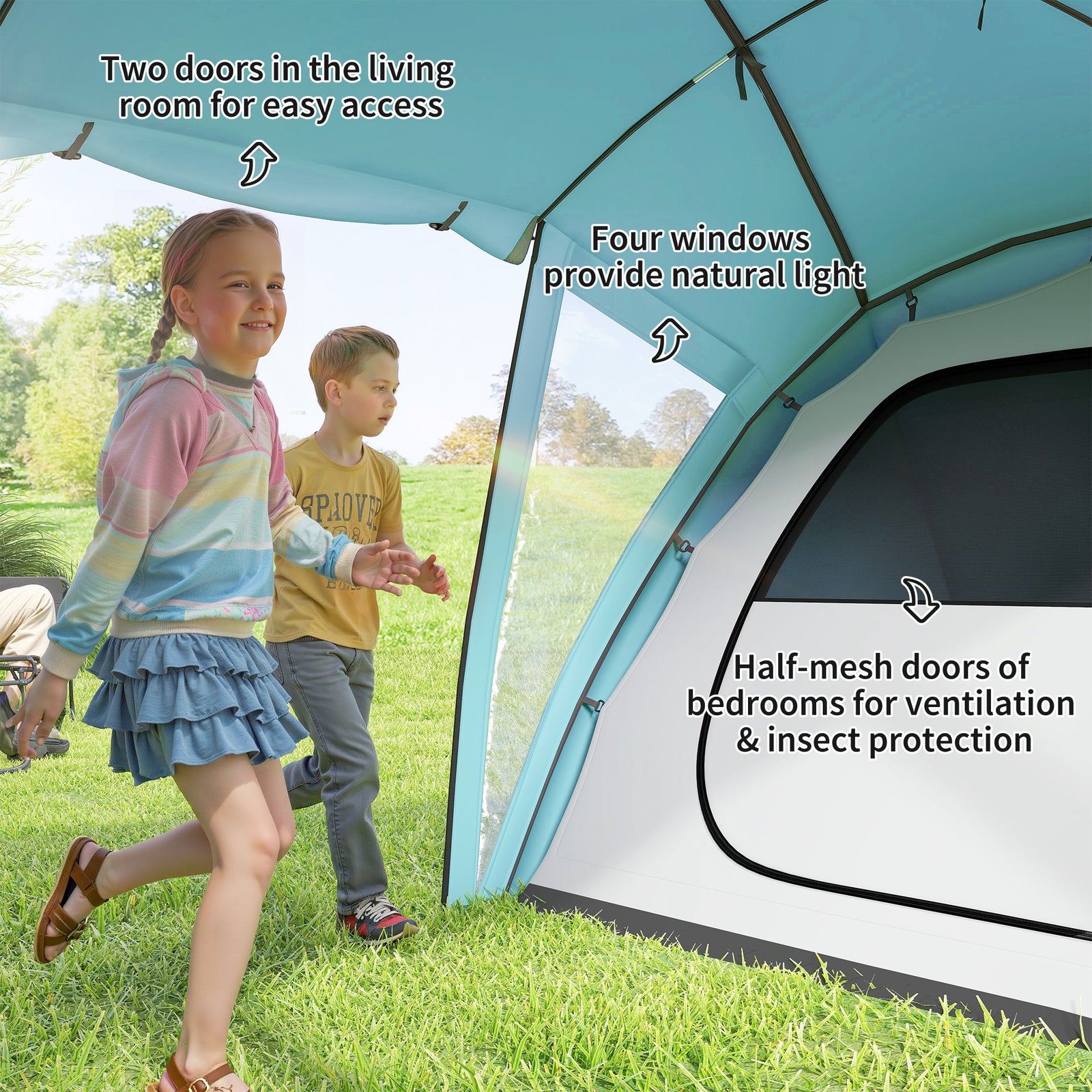 4-6 Man Family Tent, 2 Bedrooms, Living Room | Blue