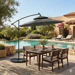 3m Double-top Cantilever Parasol,outdoor Parasol With 8 Led Tubes, Crank Lift With Cross Base & With Fillable Base