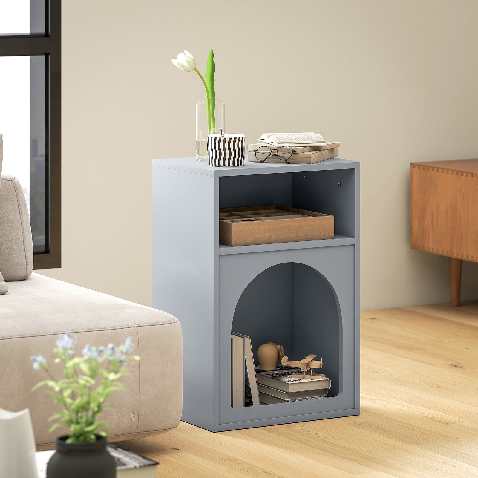 Bedside Table, Modern Bedside Cabinet For Bedroom | Grey