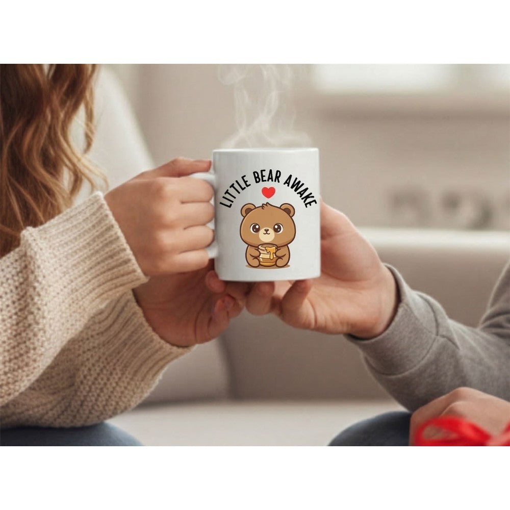 Dyzi Little Bear Awake Quote Ceramic Coffee Mug Standard White Cute Design