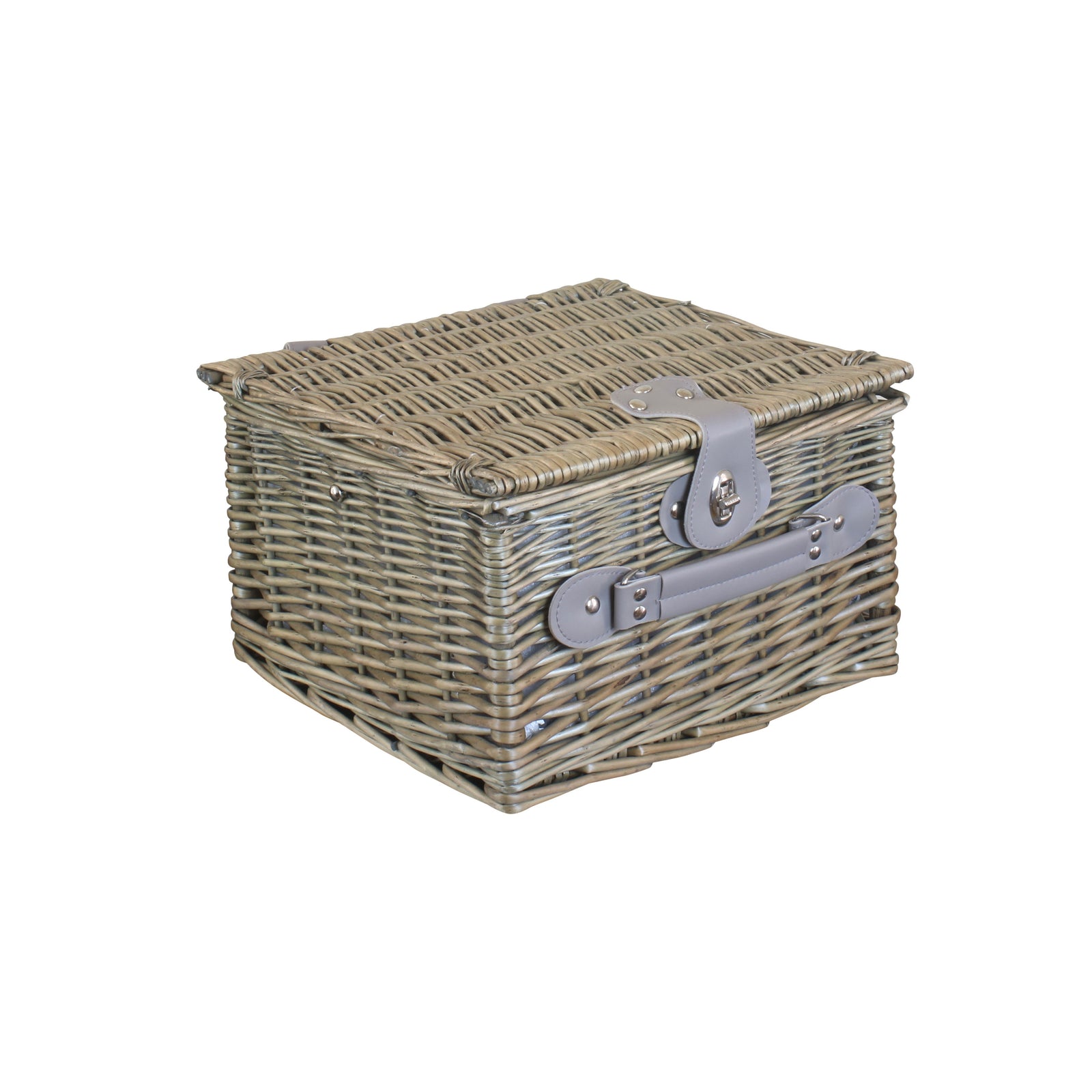 Grey Checked Picnic Wicker Basket With Cooler | 2-Person | Gray