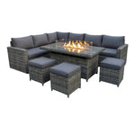 The Tarporley Grey 9 Seat Corner Firepit Rattan Dining Set