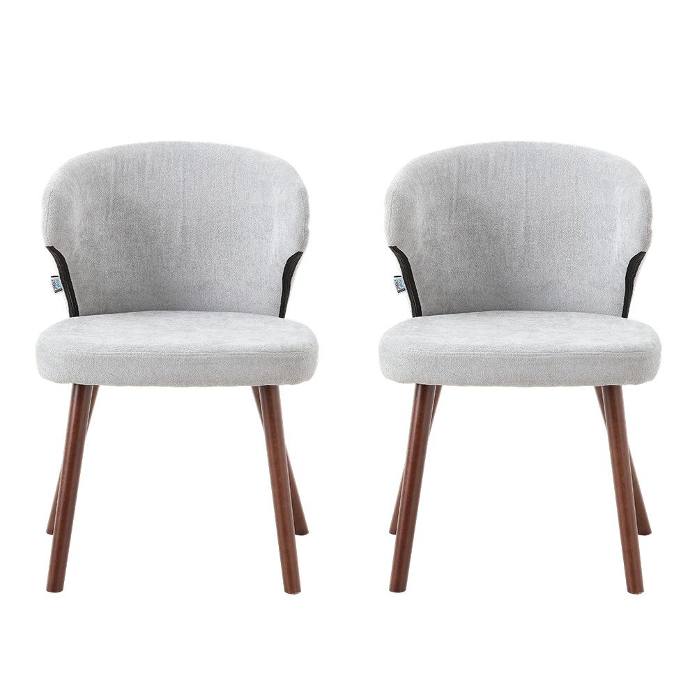Set Of 2 Upholstered Chenille Dining Chairs With  Backrest And Solid Oak Legs – Comfortable | Grey