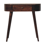 Solid Wood California Walnut Rounded Small Console Table, 1 Drawer, Dark Brown