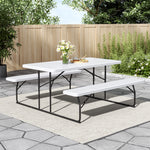 Foldable Picnic Table And Bench Set With Parasol Hole | One Size | White