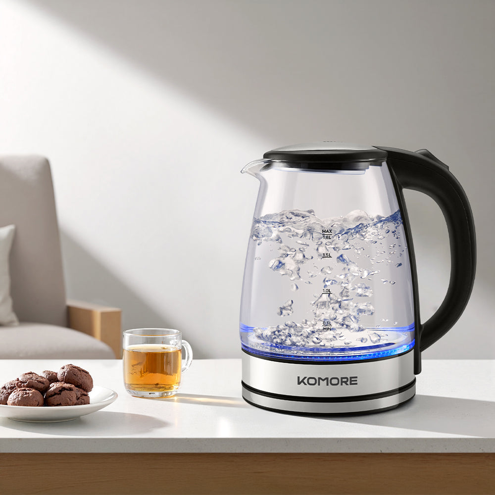 1.8l Glass Electric Kettle – 1500w Fast Boil, Auto Shut-off & Boil-dry Protection